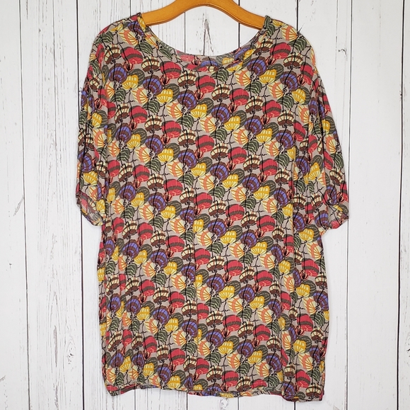 Flax Tops - Flax by Jeanne Englehart Fan Print Blouse Top Med